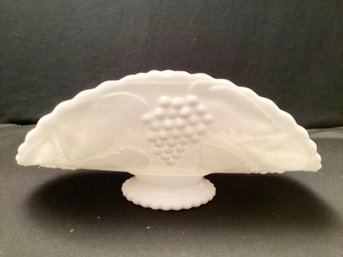 Vintage Milk Glass Banana Bowl Grapes Pattern Cluster And Leaves