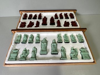 Beautiful Vintage Chess Set In Wood Case