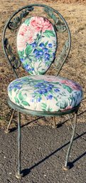 Vintage Single Iron Occasional Chair - Patio - Porch - Garden - Roses & Leaves - Cushioned Back & Seat - Green