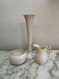 Lenox Vase And Belleek Sugar & Creamer