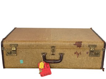 Large Vintage Hard Shell Suitcase With Key From Fishers Luggage Shop Inc. Waterbury, Conn