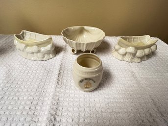 Belleek, Clam Serving Side Dish, 2 Butter Rolls For Corn, Old Bushmills Toothpick Holder