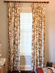 A Set Of Custom Floral Cotton Draperies With Wood Rods - BR