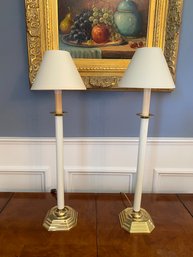 Pair Of Candlestick Lamps In Brass