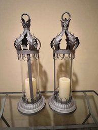 Pair Of Candle Holders With Removable Tops