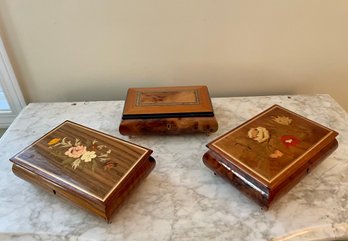 Three Fine Quality Inlaid Wood Music Jewelry Boxes