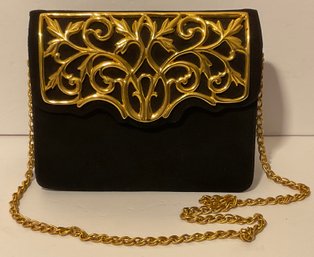 Judith Leiber Vintage Evening Black & Gold Fretwork Handbag