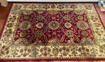 Wool Carpet With Maroon Floral Field & Multi Tan Border 5' 6' X 8' 6'