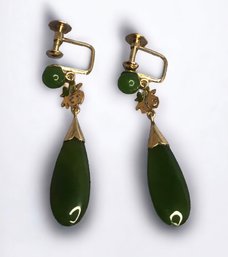 Vintage 18K Gold And Jade Dangle Earrings