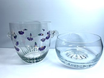 Hand Painted Floral Ice Bucket And Decorative Crystal Serving Bowl