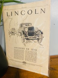 Toujours En Tete - Lincoln Coupe Ad In French 1927
