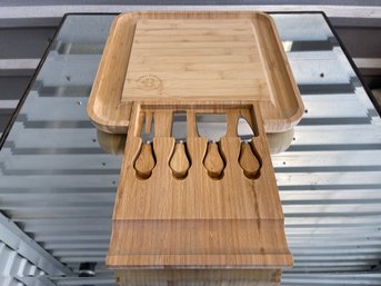 New! Wooden Cheeseboard With Knives In Drawer