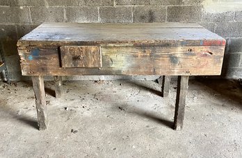 Amazing Antique Country Farmhouse Wooden Workbench Table