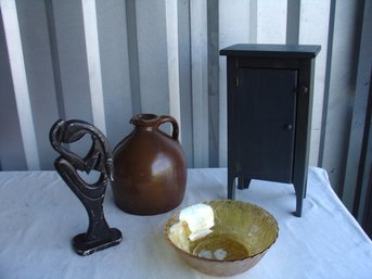 Home Decor Lot Of 4 PCS Cabinet, Jug, Glass Bowl And Sculpture