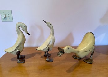 Trio Of Painted Wood Standing Ducks