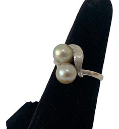 Vintage 14k White Gold And Pearl Ring