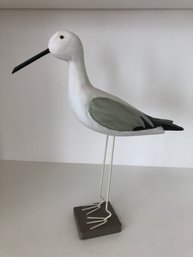 Decorative Wooden Avocet Shorebird On Stand - 16H