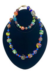 Artisan Glass And Polymer Beaded Necklace & Bracelet Set