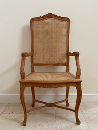 Carved Wooden Armchair With Cane Back And Seat