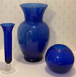 Vintage Trio Cobalt Blue Glass Vases