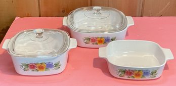 Trio Corning Ware Casserole Dishes, Pansies