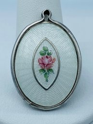 Gorgeous Antique Sterling Silver & Enamel Mother Mary 'Rose' Pendant