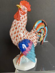 HEREND Colorful Cocky Rooster Rust Color-Purchased In 2000- Always Kept In Curio-mint