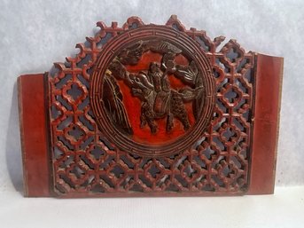 Striking Vintage Red Chinese Ornate Lacquer Carving With Elephant
