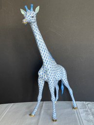 HEREND Large 14-1/4 Inches Tall Giraffe Purchased At Gump's 1993-Classic Fishnet Blue 24kt Gold-Retail $2,770