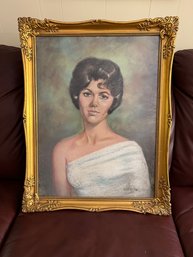 Portrait Of A Woman In A White Dress In A Beautiful Golden Ornate Frame