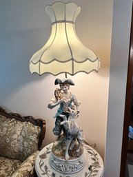 Capodimonte  Figural Lamp, With Man Carrying Wood, With His Trusted Dog With Him