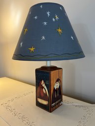 Primitive Santa Holiday Decor Lamp, Wood Base