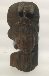 Hand Carving Wooden Balinese Bust, Woman & Bird On Head