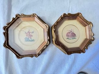 2 Octagonal Wood Framed Needlepoints