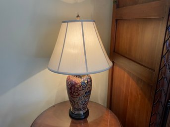 Asian Motif Ceramic Table Lamp On Teak Base