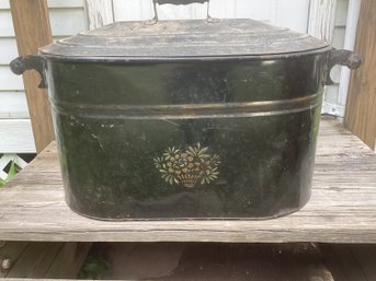 Antique Copper Boiler Washing Tub Stenciled Wood Handles
