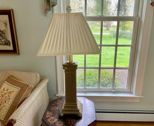 Metal Column Table Lamp With Pleated Rectangle Shade