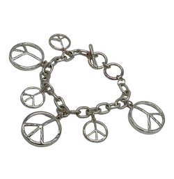 Silver Tone Peace Symbols Charm Bracelet