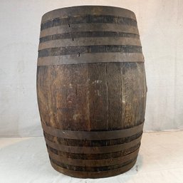 Large Antique Wooden Banded Barrel Without Lid