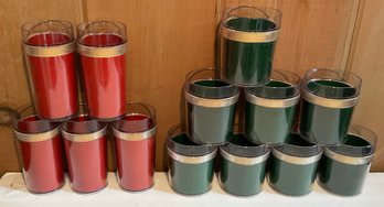 Retro Thermo-Serv Barware Glasses Red & Green