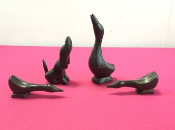 Black Painted Wooden Animal Figures- Dog And Geese