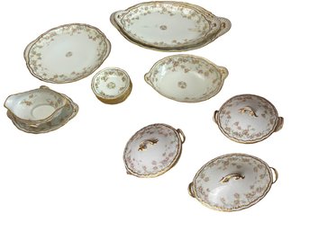 Stunning Antique Theodore Haviland Limoges Eight-piece Hostess Set With Six Dessert Bowls