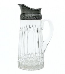 English Heavy Crystal & Pewter Water Pitcher, Circa 1890