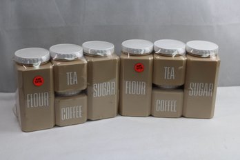 Vintage Bee Plastics Flour Sugar Coffee Tea  Canister Sets  -2 Each Unopened - Almond - Sealed Never Used