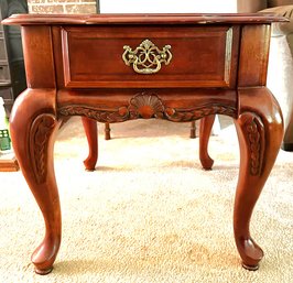 Dark Wood Inlay Side Table With Drawer