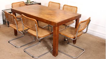 VINTAGE PARQUET DINING TABLE & 6 CESCA CHAIRS