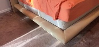 Full Size Padded Ivory Leather Platform Bed W/ Footrest Edging - Made In Italy - Bedding & Mattress NOT Incl.