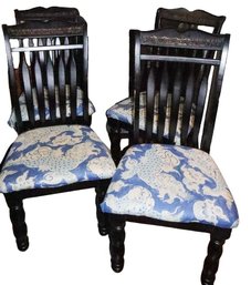 4 Beautiful Chairs With Asian Dragon White And Blue Upholstery