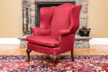 Queen Anne Style Red Upholstered Wing Back Chair