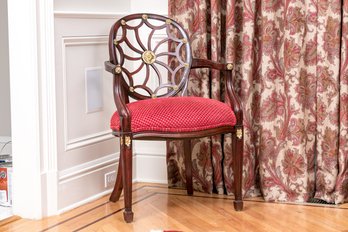 Red Upholstered Spider Back Open Arm Chair
